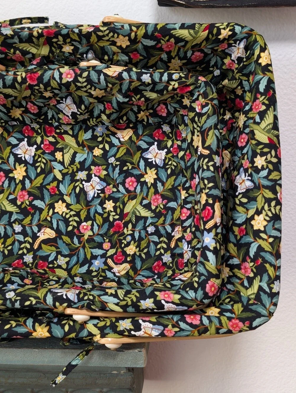 2 Vtg Claire Murray Gathering Baskets 9x14 12x18 w Liners Nantucket Style Floral